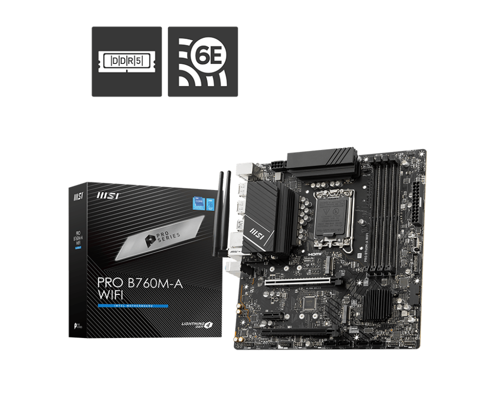 Купить MSI PRO B760M-A WIFI DDR4 - Motherboard - micro ATX - LGA1700-Sockel - B760 Chipsatz - USB 3,2 Gen 1, USB 3,2 Gen 2, USB-C 3,2 Gen 1 - 2,5 Gigabit LAN, Bluetooth, Wi-Fi - Onboard-Grafik (CPU erforderlich) - HD Audio (8-K (7D99-007R) в магазине wardena.ru
