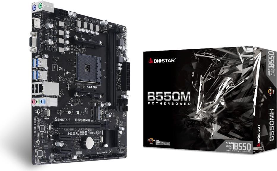 Купить Biostar B550MH Ver. 6.0 - AMD - Socket AM4 - AMD Ryzen 3,AMD Ryzen 5,AMD Ryzen 7 - DDR4-SDRAM - DIMM - 1866,2133,2400,2667,2933,3200,3600,3800,4000,4400,4600,4800,4933 MHz (B550MH) в магазине wardena.ru