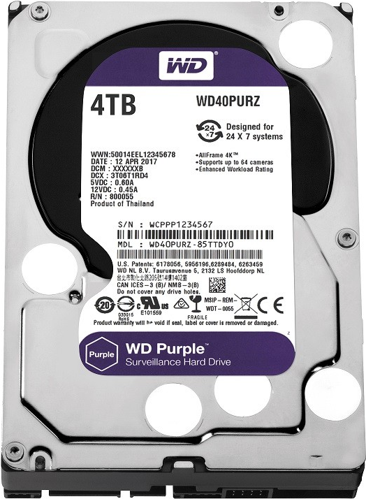 Купить WD Purple Surveillance Hard Drive WD40PURZ - Festplatte - 4 TB - intern - 8.9 cm (3.5") - SATA 6Gb/s - 5400 U/min - Puffer: 64 MB в магазине wardena.ru