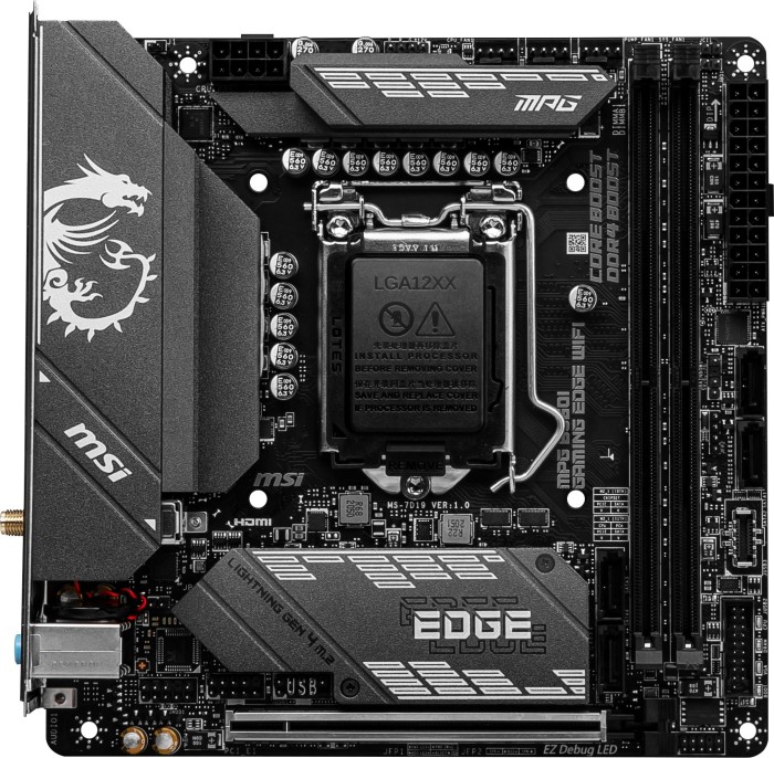 Купить MSI MPG B560I GAMING EDGE WIFI - Motherboard - Mini-ITX - LGA1200-Sockel - B560 - USB-C Gen2, USB-C Gen1, USB 3.2 Gen 1, USB 3.2 Gen 2 - 2.5 Gigabit LAN, Wi-Fi, Bluetooth - Onboard-Grafik (CPU erforderlich) - HD Audio (8 (7D19-001R) в магазине wardena.ru