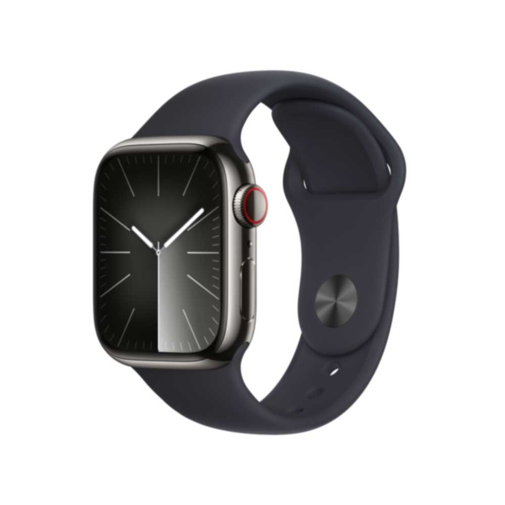 Купить APPLE Watch Series 9 GPS + Cellular 41mm Graphite Stainless Steel Case with Midnight Sport Band - M/L (MRJ93QF/A) в магазине wardena.ru