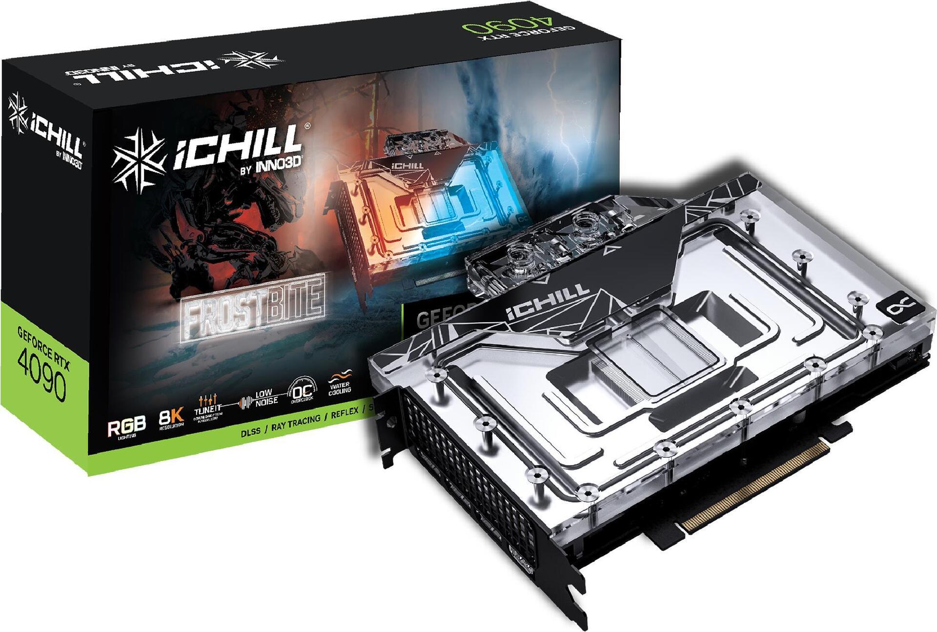 Купить Inno3D GeForce RTX 4090 ICHILL FROSTBITE - GeForce RTX 4090 - 24 GB - GDDR6X - 384 Bit - 7680 x 4320 Pixel - PCI Express x16 4.0 (C4090-246XX-1833FB) в магазине wardena.ru