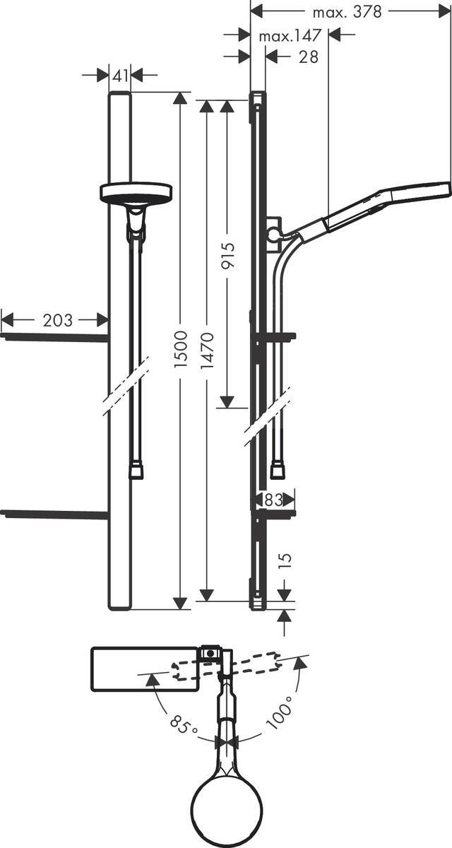 Купить Hansgrohe Rainfinity Душевой набор 130 3jet со штангой 150 см и мыльницей хром 27673000 в магазине wardena.ru