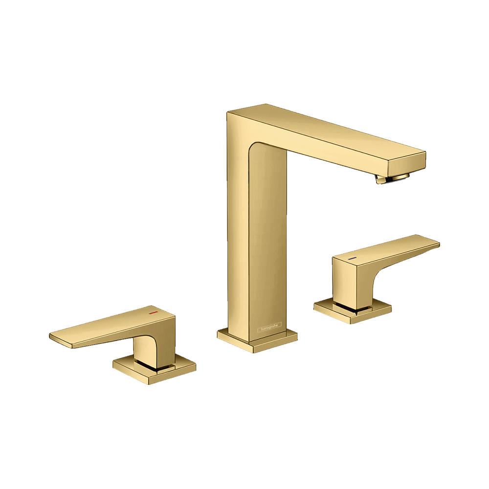 Купить Hansgrohe Metropol Смеситель для раковины 160 на 3 отверстия с рычаговыми рукоятками со сливным клапаном Push-Open хром-черный матовый 32515340 в магазине wardena.ru