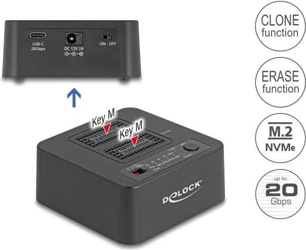 Купить Delock USB 20 Gbps M.2 Dockingstation für 2 x NVMe PCIe SSD mit Klon- und (64300) в магазине wardena.ru