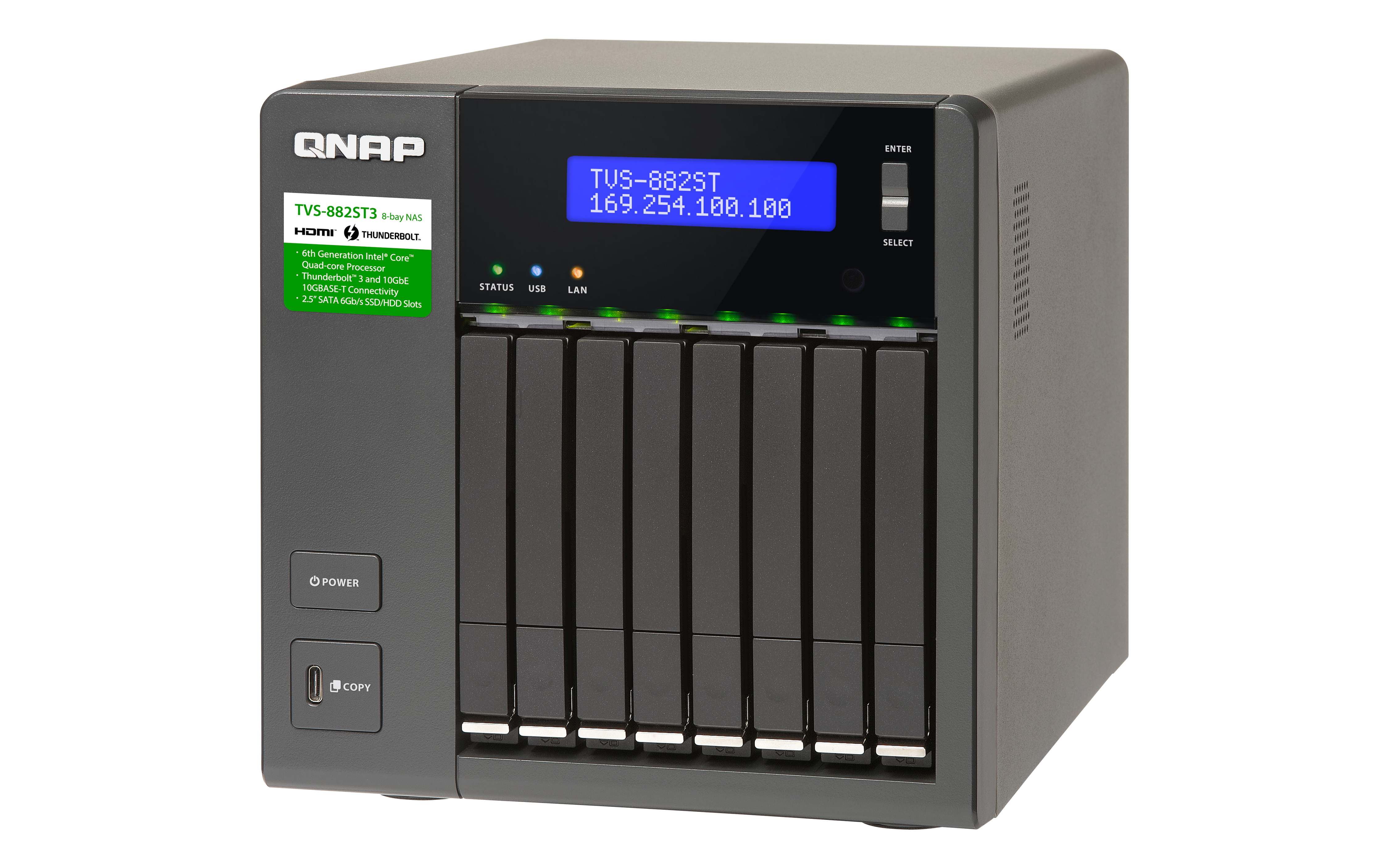 Купить QNAP TVS-882ST3 - NAS-Server - 8 Schächte - SATA 6Gb/s - RAID 0, 1, 5, 6, 10, JBOD - RAM 16 GB - 10 Gigabit Ethernet - iSCSI Support (TVS-882ST3-I7-16G) в магазине wardena.ru