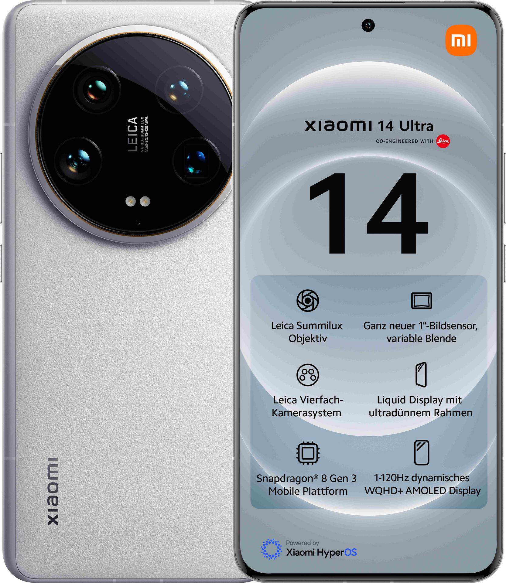 Купить Xiaomi 14 Ultra 17,1 cm (6.73") Dual-SIM 5G USB Typ-C 16 GB 512 GB 5000 mAh Weiß (MZB0GUIEU) в магазине wardena.ru