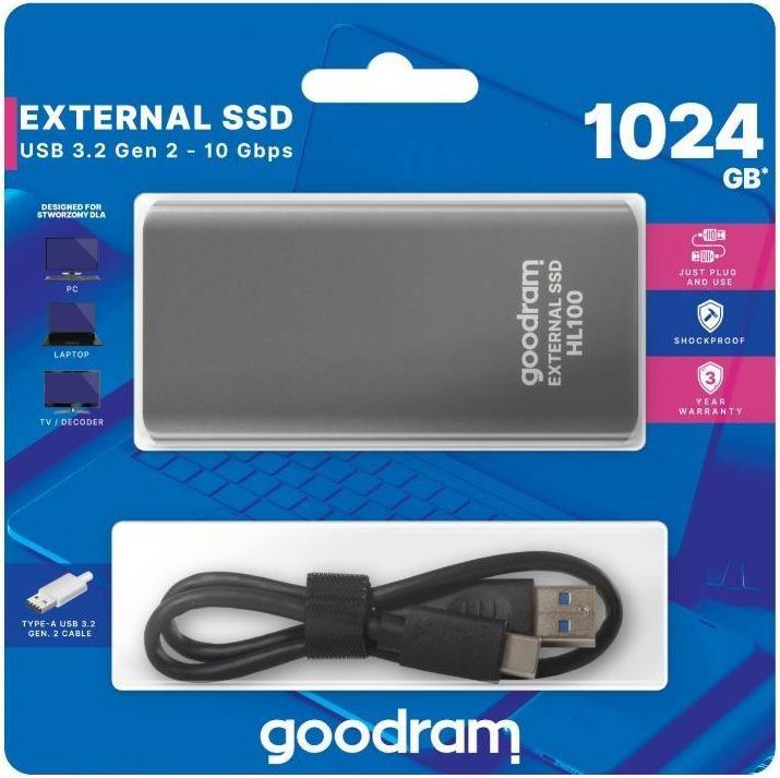 Купить Goodram HL100 - 1024 GB - USB Typ-C - 3.2 Gen 2 (3.1 Gen 2) - 450 MB/s - Grau (SSDPR-HL100-01T) в магазине wardena.ru