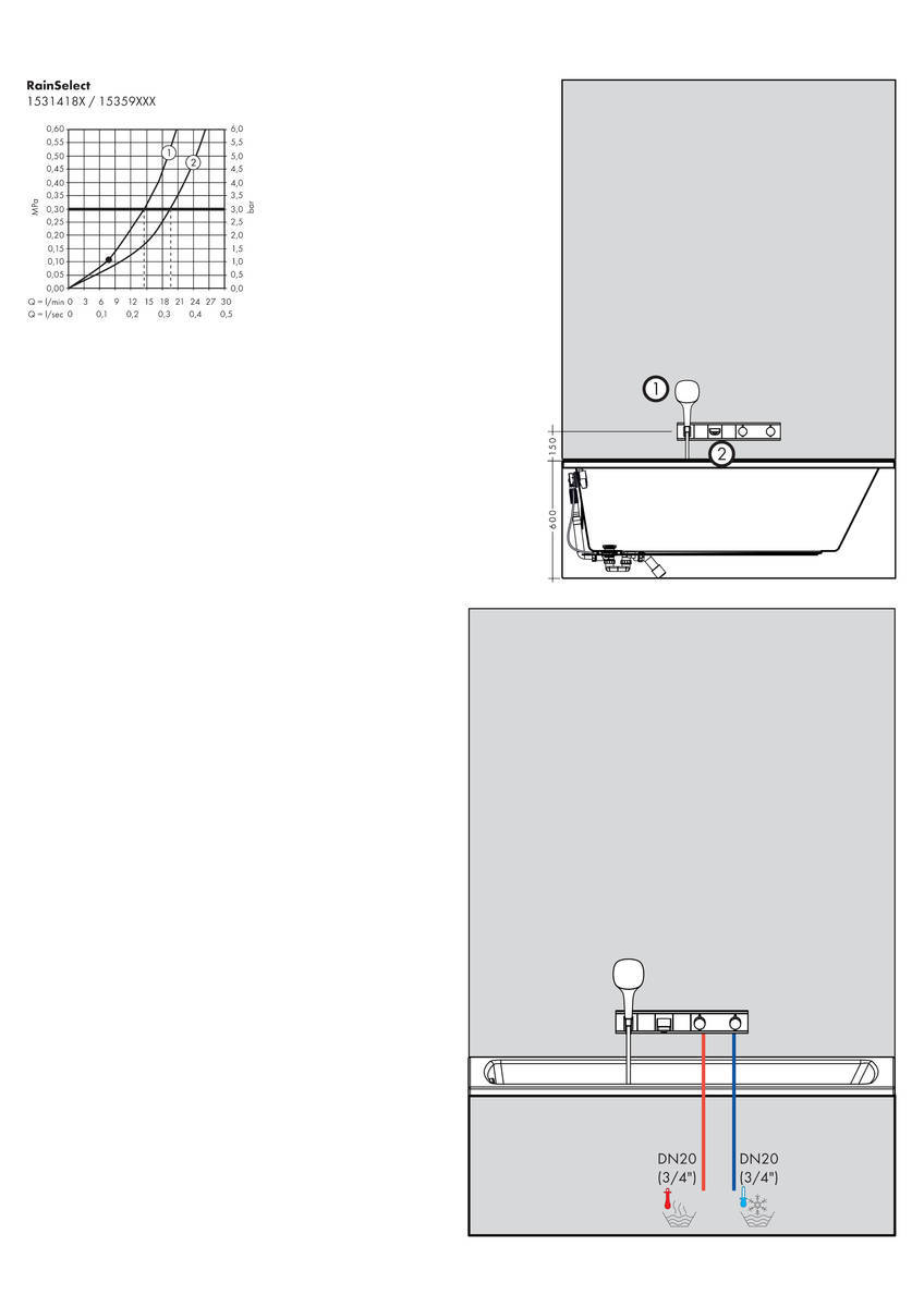 Купить Hansgrohe RainSelect Смеситель для ванны скрытого монтажа с 2 кнопками хром-белый матовый 15359400 в магазине wardena.ru