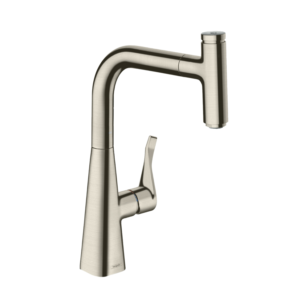 Купить Hansgrohe Metris Select M71 Кухонный смеситель однорычажный 240 с вытяжным изливом 1jet sBox хром 73802000 в магазине wardena.ru