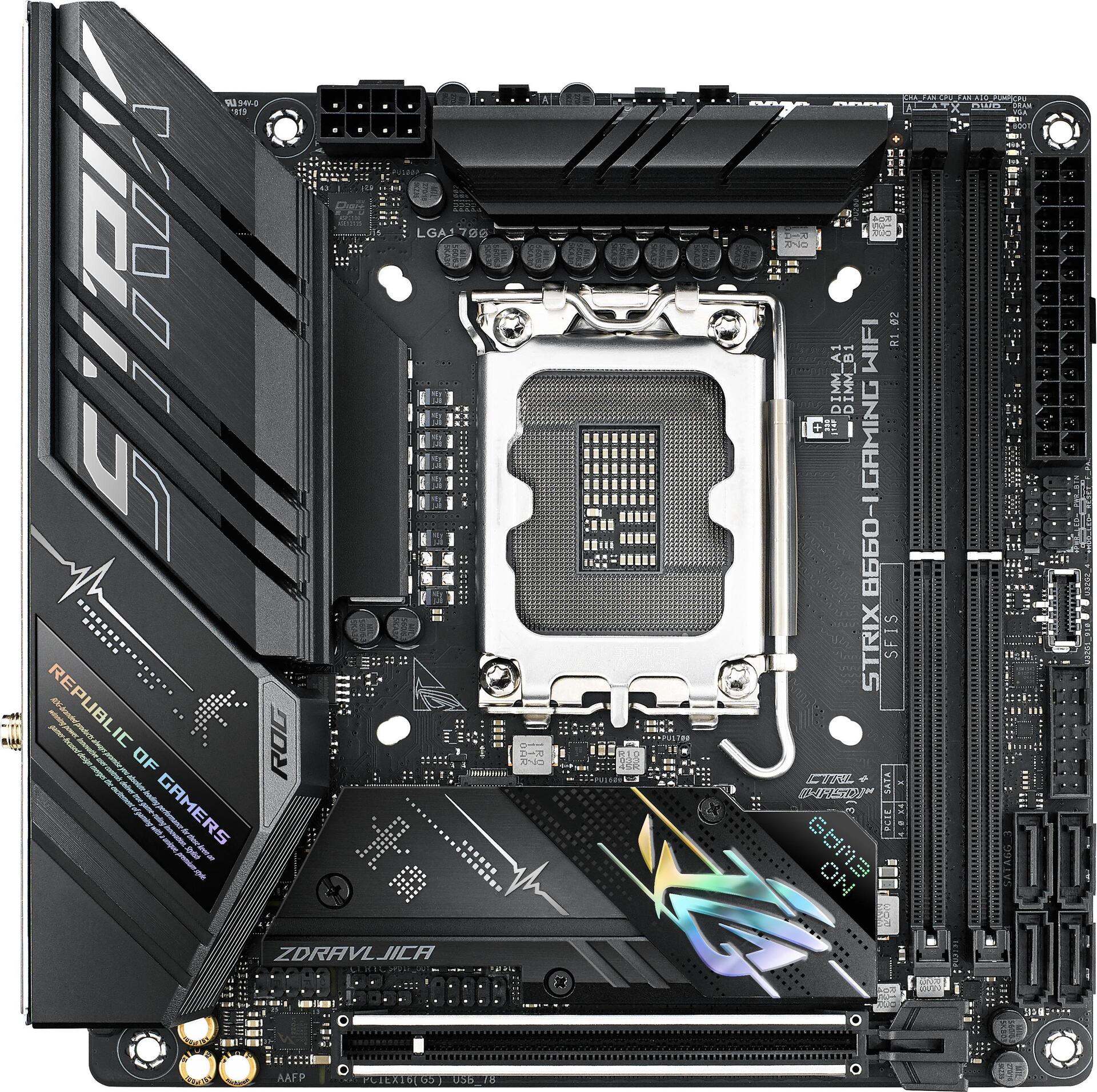 Купить ASUS ROG STRIX B660-I GAMING WIFI - Motherboard - Mini-ITX - LGA1700-Sockel - B660 Chipsatz - USB-C Gen2, USB-C Gen1, USB 3,2 Gen 1, USB-C Gen 2x2 - 2,5 Gigabit LAN, Wi-Fi, Bluetooth - Onboard-Grafik (CPU erforderlich) - (90MB19C0-M0EAY0) в магазине wardena.ru
