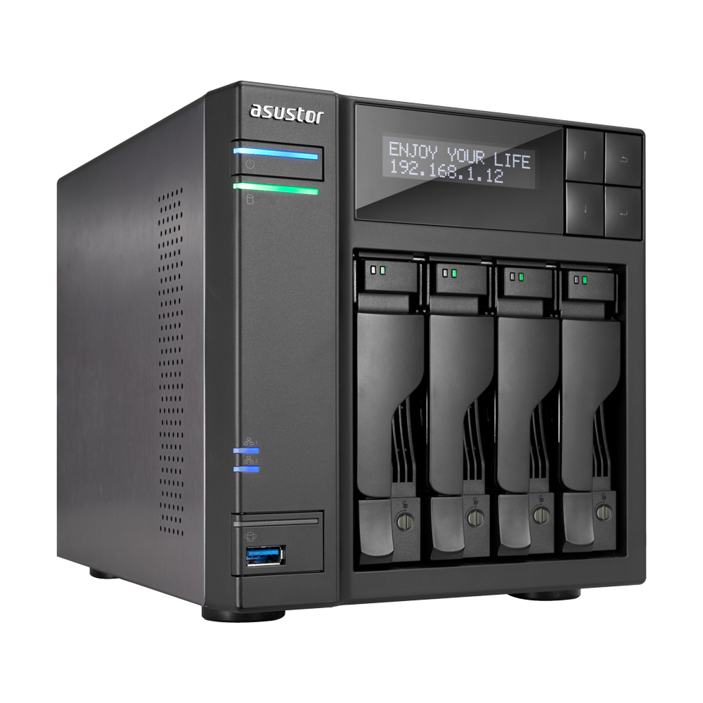Купить ASUSTOR AS7004T - NAS-Server - 4 Schächte - SATA 6Gb/s / eSATA - RAID 0, 1, 5, 6, 10, JBOD - RAM 8 GB - Gigabit Ethernet - iSCSI (90IX00E1-BW3S20) в магазине wardena.ru