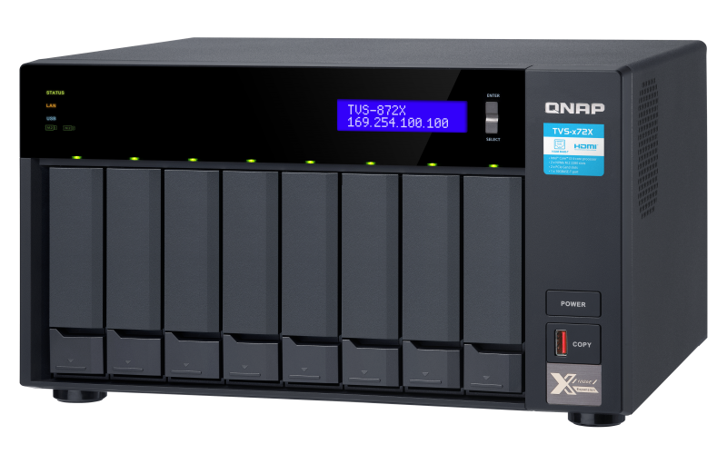 Купить QNAP 8-Bay NAS, Intel® Core" i3-8100T 4-core 3.1 GHz Processor, 8GB DDR4 RAM (max 32GB RAM), 8x 2.5"/3.5" SATA HDD/SSD + 2x M.2 PCIe SSD slot, 2x GbE LAN, 10GBASE-T (10G/5G/2.5G/1G), 4x USB 3.2 Gen 2 type-C & type-A, 1x (TVS-872X-I3-8G) в магазине wardena.ru