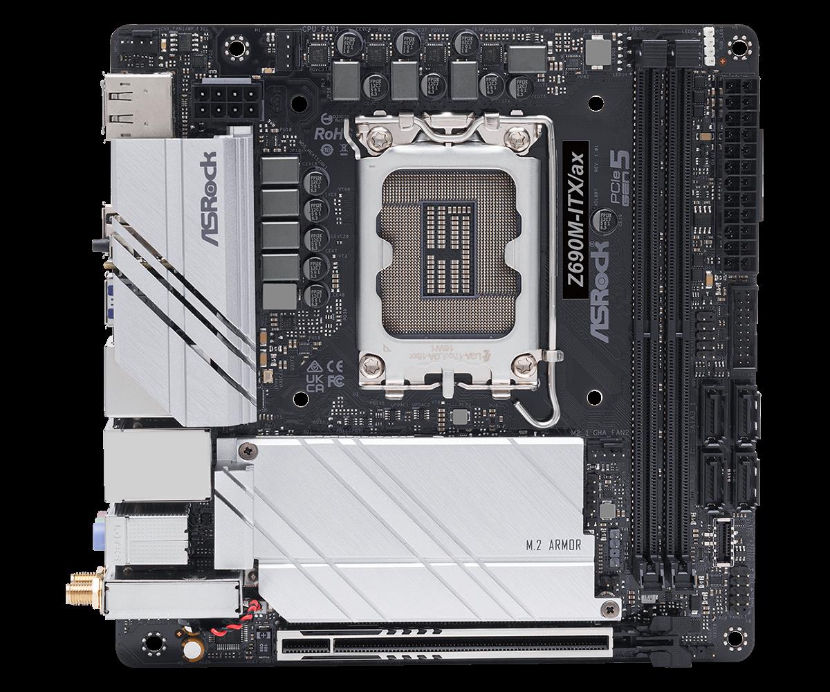 Купить ASRock Z690M-ITX/AX - Motherboard - Mini-ITX - LGA1700-Sockel - Z690 Chipsatz - USB 3,2 Gen 1, USB 3,2 Gen 2, USB-C Gen 2x2 - Bluetooth, Gigabit LAN, 2,5 Gigabit LAN, Wi-Fi - Onboard-Grafik (CPU erforderlich) - HD Audio (90-MXBHY0-A0UAYZ) в магазине wardena.ru