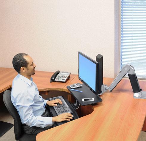 Купить Ergotron WorkFit-A with Suspended Keyboard, Single LD - Aufstellung (Tablett, Befestigungen, Spannbefestigung für Tisch, Tischplattenbohrung, Pivot, Schwenkarm) für LCD-Display/Tastatur - Schwarz, Polished Aluminum - Bil (24-390-026) в магазине wardena.ru