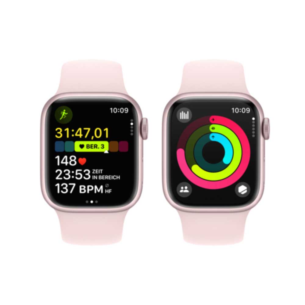 Купить APPLE Watch Series 9 GPS + Cellular 41mm Pink Aluminium Case with Light Pink Sport Band - M/L (MRJ03QF/A) в магазине wardena.ru