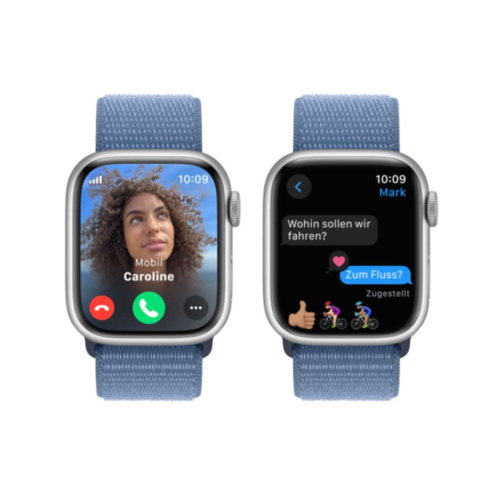 Купить APPLE Watch Series 9 GPS + Cellular 41mm Silver Aluminium Case with Winter Blue Sport Loop (MRHX3QF/A) в магазине wardena.ru