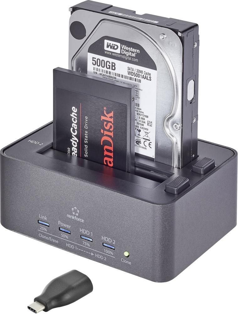 Купить renkforce USB 3.0 SATA 2 Port Festplatten-Dockingstation mit USB Type-C™ Adapter mit Clone-Funktion, mit Erase-Funktion (rf-docking-10) в магазине wardena.ru