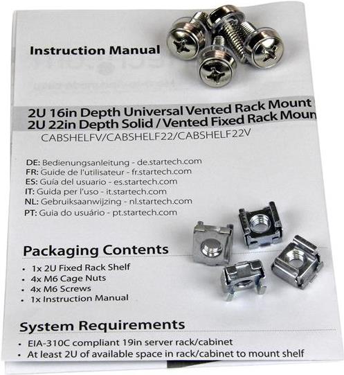 Купить StarTech.com 2 HE Fest montierter Fachboden für Server Rack - Schrank bis 22 Kg - 55cm Tief - belüftet - Rack-Shelf (belüftet) - Schwarz - 2U - 55,9 cm (22") (CABSHELF22V) в магазине wardena.ru