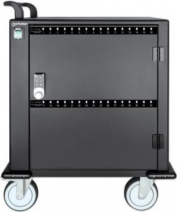 Купить MANHATTAN 32-Port Ladeschrank auf Rollen 576 W 32 USB-C PD-Ports, geräumige Fächer für Handys und Tablets, 576 W gesamt, bis zu 3 A/18 W pro Port, Tür mit PIN-Code abschließbar, Überspannungsschutz, leiser Lüfter, Metall (716000) в магазине wardena.ru