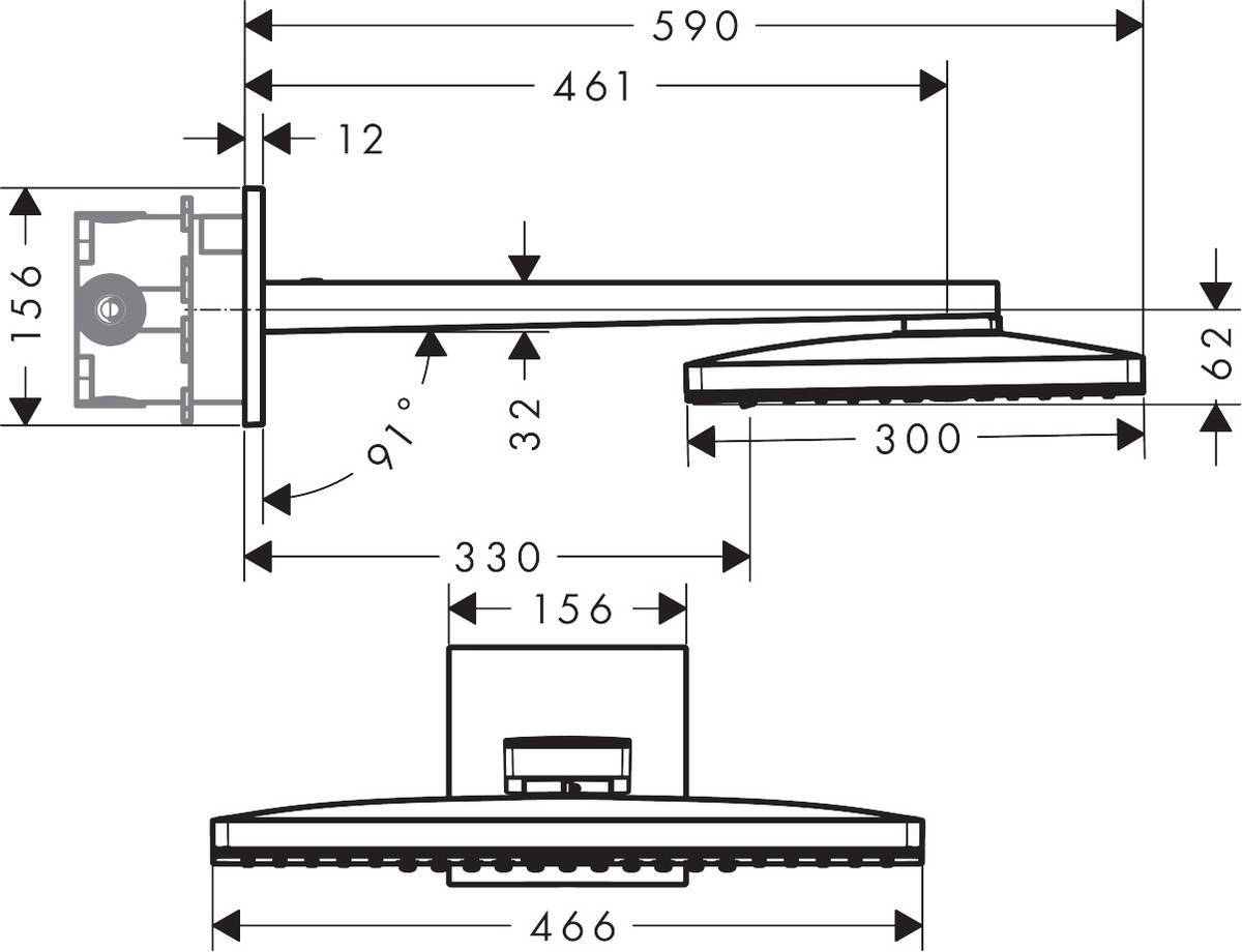 Купить Hansgrohe Rainmaker Select Верхний душ 460 2jet с держателем хром-белый матовый 24005400 в магазине wardena.ru