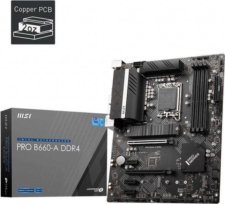 Купить MSI PRO B660-A DDR4 - Motherboard - ATX - LGA1700-Sockel - B660 Chipsatz - USB-C Gen2, USB-C Gen1, USB 3,2 Gen 1, USB 3,2 Gen 2 - 2,5 Gigabit LAN - Onboard-Grafik (CPU erforderlich) - HD Audio (8-Kanal) (7D59-001R) в магазине wardena.ru
