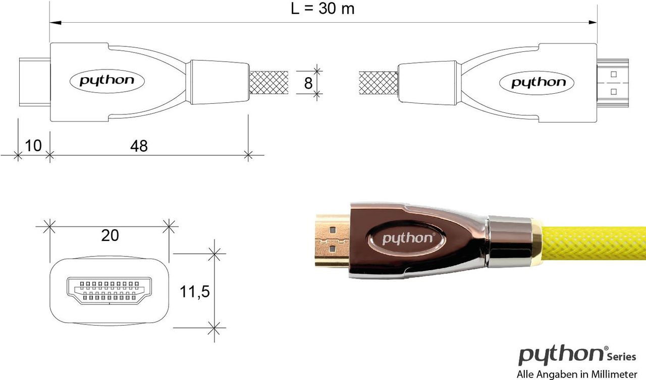Купить Anschlusskabel High-Speed-HDMI® mit Ethernet 4K2K / UHD, AKTIV (Redmere Chipsatz), vergoldete Kontakte, OFC, Nylongeflecht gelb, 30 m, PYTHON® Series (GC-M0035) в магазине wardena.ru