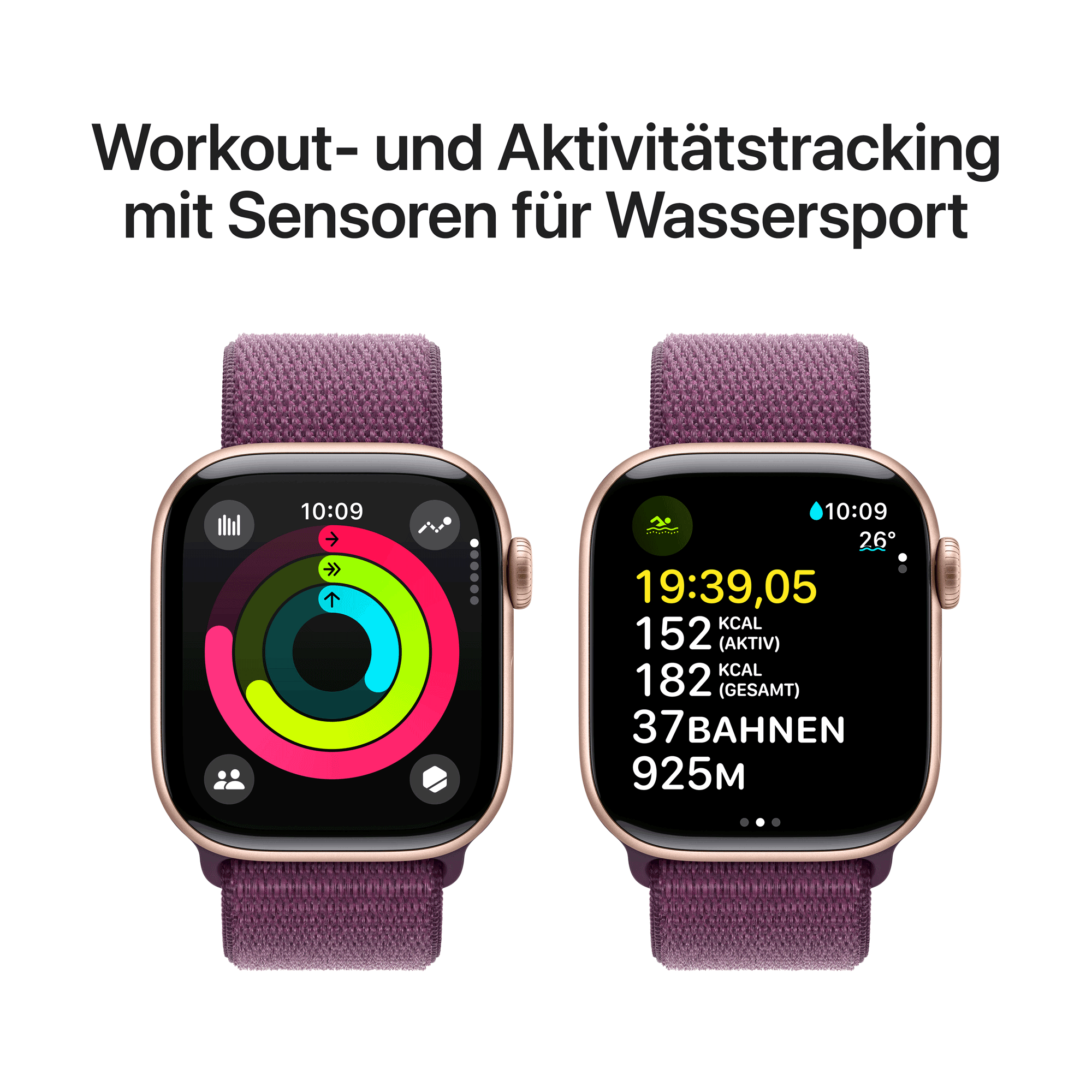 Купить Apple Watch Series 10 GPS 42mm Rose Gold Aluminium Case mit Plum Sport Band (MWWK3QF/A) в магазине wardena.ru
