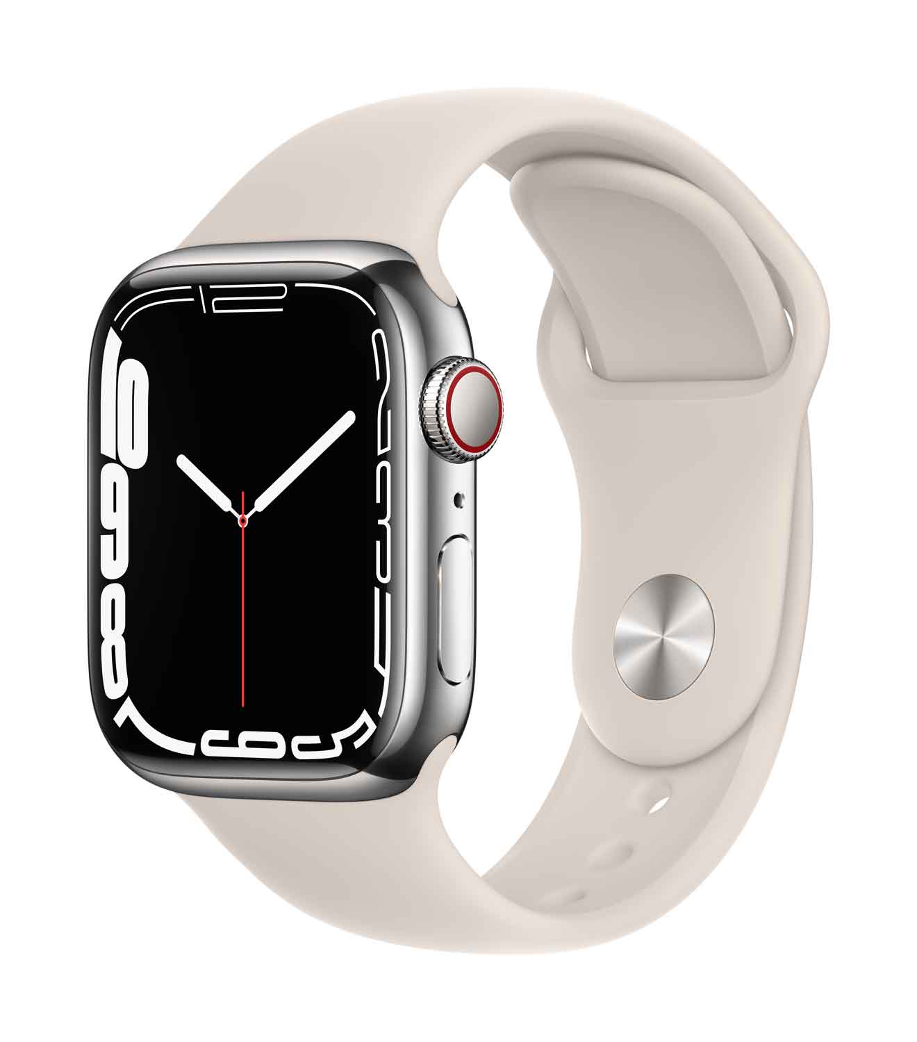 Купить Apple Watch Series 7 (GPS + Cellular) - 41 mm - Silver Edelstahl - intelligente Uhr mit Sportband - Flouroelastomer - Starlight - Bandgröße: regelmäßig - 32 GB - Wi-Fi, Bluetooth - 4G - 42.3 g (MKHW3FD/A) в магазине wardena.ru