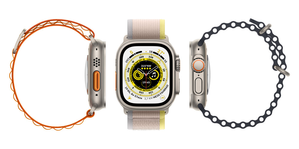 Купить Apple Watch Ultra - 49 mm - Titan - intelligente Uhr mit Trail Loop - soft double-layer nylon - yellow/beige - Bandgröße: M/L - 32 GB - Wi-Fi, LTE, UWB, Bluetooth - 4G - 61.3 g (MQFU3FD/A) в магазине wardena.ru