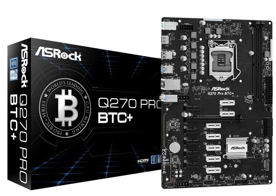 Купить ASRock Motherboard Q270 PRO BTC+ S1151 DDR4 12x PCI-Ex1 1xPCIE16 retail PCI-Express (90-MXBHM0-A0UAYZ) в магазине wardena.ru
