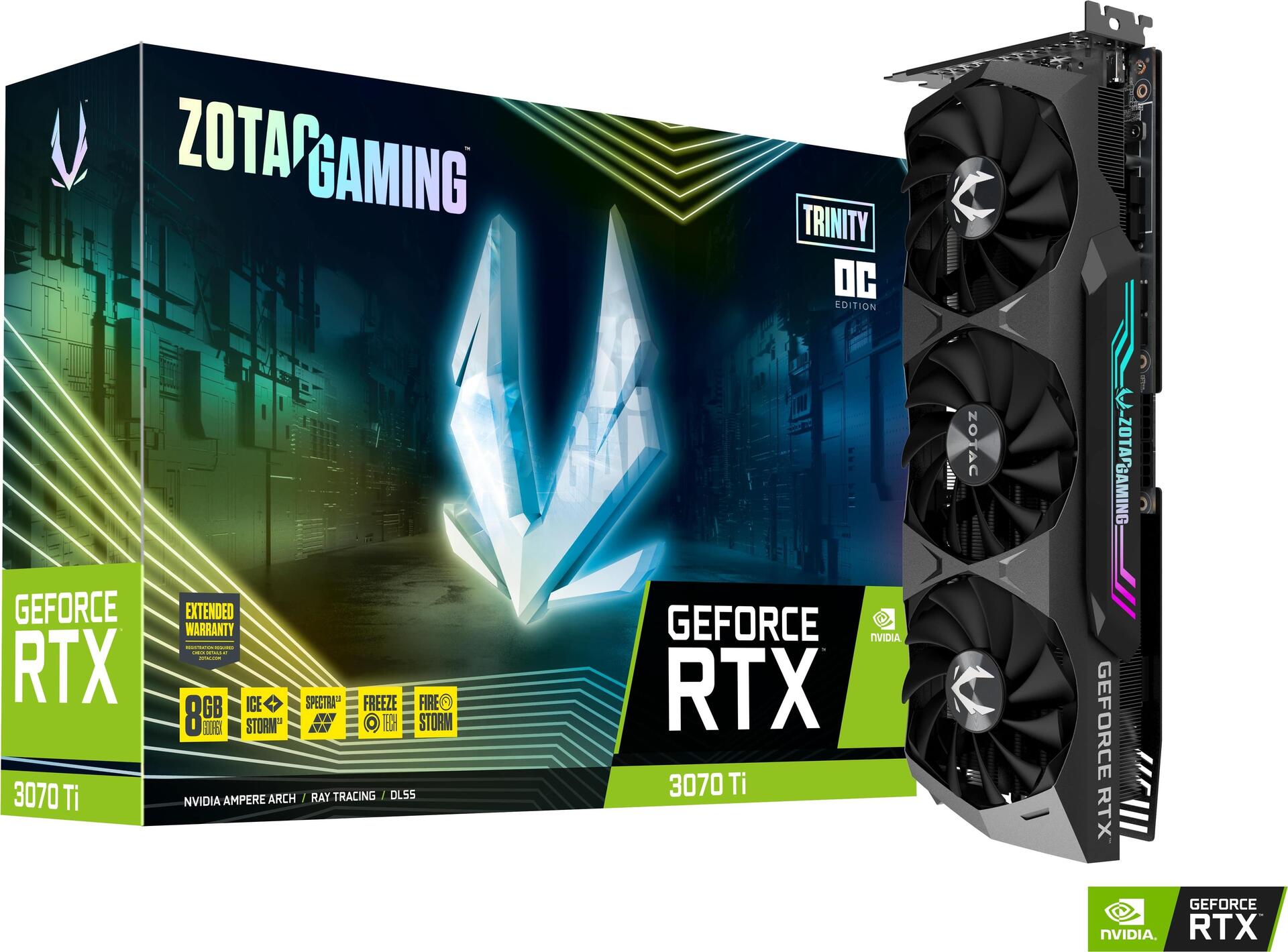 Купить ZOTAC GAMING GEFORCE RTX 3070 Ti Trinity OC 8GB GDDR6X 256bit 1800/19000 HDCP Three DP HDMI Premium Pack (ZT-A30710J-10P) в магазине wardena.ru