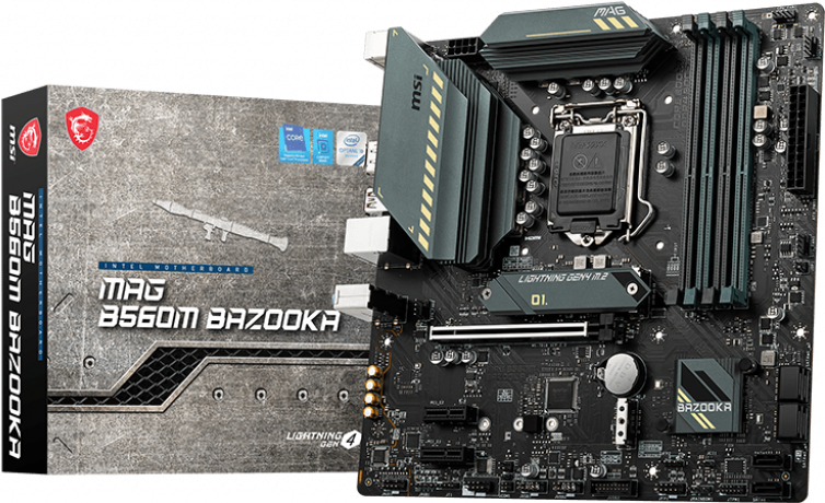Купить MSI MAG B560M BAZOOKA - Motherboard - micro ATX - LGA1200-Sockel - B560 - USB 3.2 Gen 1, USB 3.2 Gen 2 - 2.5 Gigabit LAN - Onboard-Grafik (CPU erforderlich) - HD Audio (8-Kanal) (7D18-003R) в магазине wardena.ru