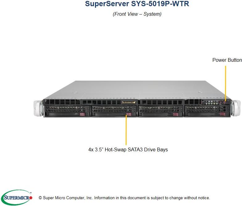 Купить Super Micro Supermicro SuperServer 5019P-WTR - Server - Rack-Montage - 1U - 1-Weg - RAM 0GB - SATA - Hot-Swap 8,9 cm (3.5") - kein HDD - AST2500 - GigE, 10 GigE - kein Betriebssystem - Monitor: keiner (SYS-5019P-WTR) в магазине wardena.ru