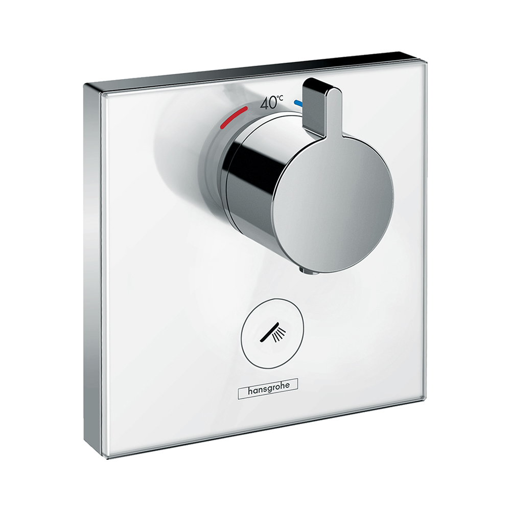 Купить Hansgrohe ShowerSelect Glass Термостат ShowerSelect HighFlow с отдельным выводом для ручного душа стеклянный СМ хром-белый матовый 15735400 в магазине wardena.ru