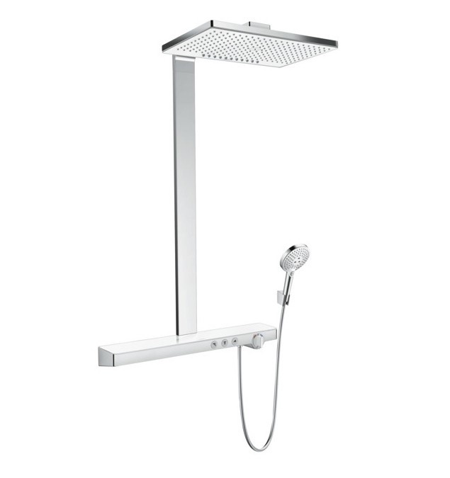 Купить Hansgrohe Rainmaker Select Showerpipe 460 2jet EcoSmart 9 л/мин с термостатом хром-белый матовый 27028400 в магазине wardena.ru