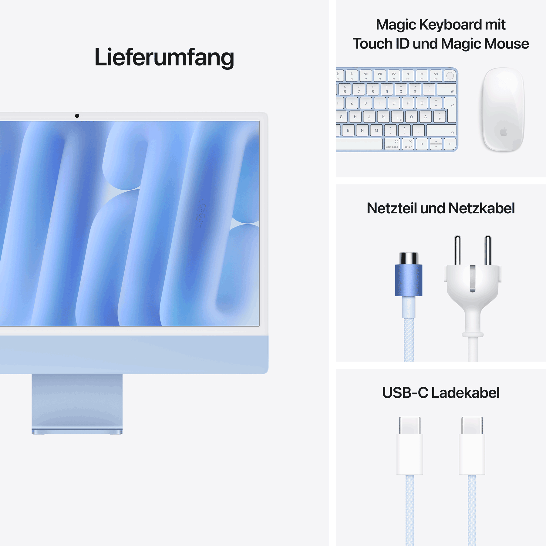 Купить Apple 24-inch iMac with Retina 4.5K display: M4 chip with 10-core CPU and 10-core GPU, 16GB, 512GB SSD - Blue (MWV33D/A) в магазине wardena.ru