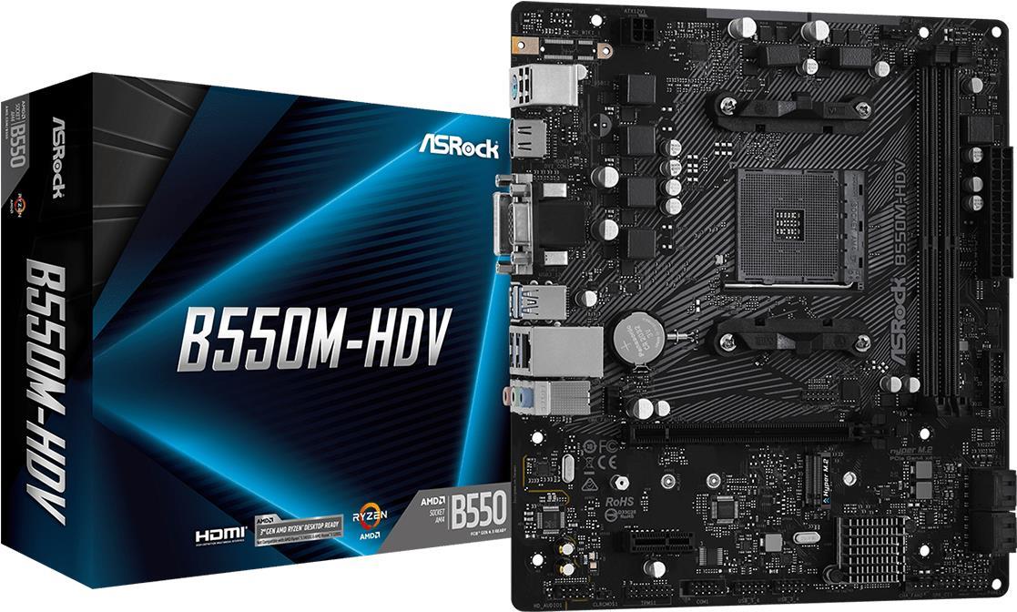 Купить ASRock B550M-HDV - Motherboard - micro ATX - Socket AM4 - AMD B550 Chipsatz - USB 3.2 Gen 1 - Gigabit LAN - Onboard-Grafik (CPU erforderlich) - HD Audio (8-Kanal) (90-MXBDJ0-A0UAYZ) в магазине wardena.ru