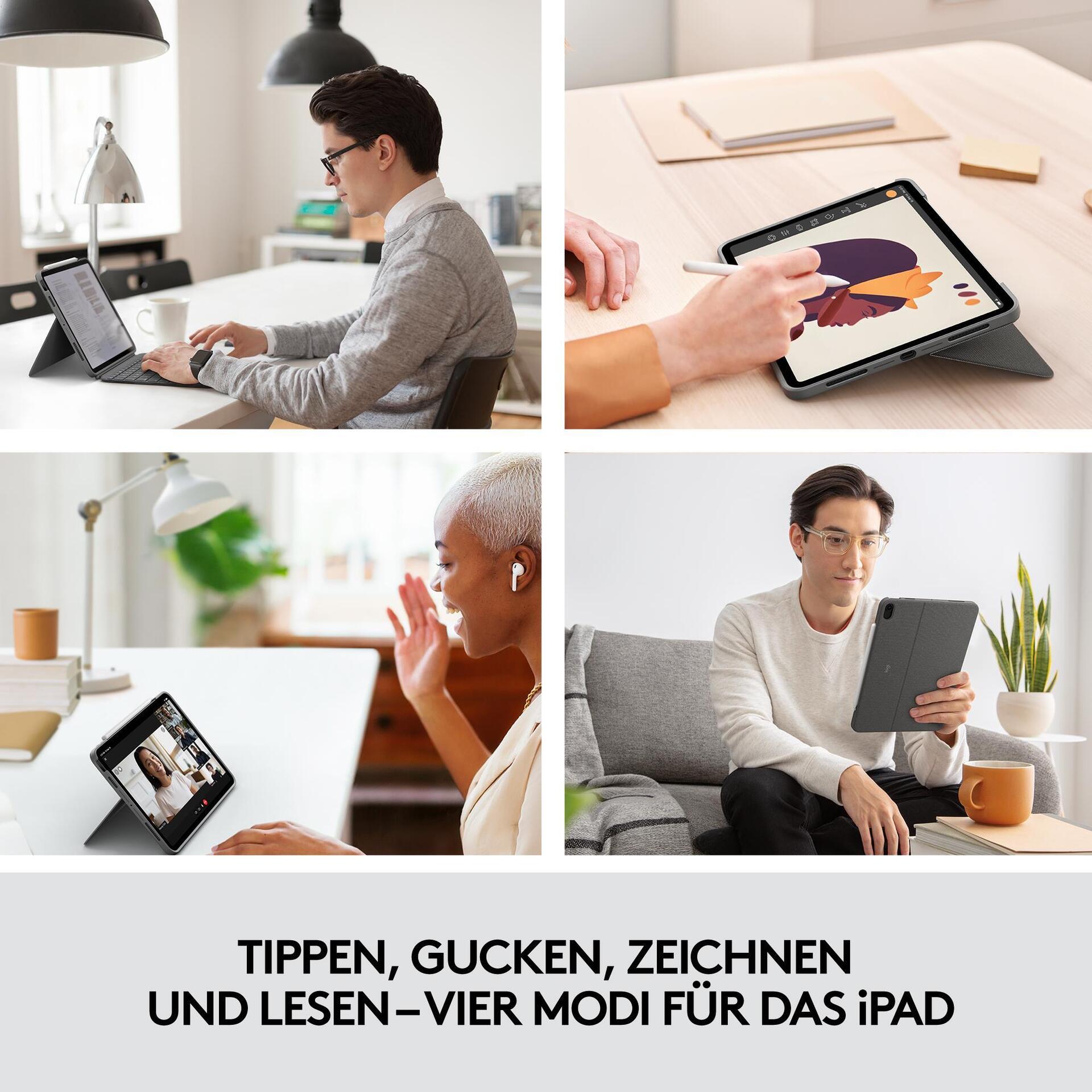 Купить Logitech Combo Touch - Tastatur und Foliohülle - mit Trackpad - hintergrundbeleuchtet - Apple Smart connector - QWERTZ - Deutsch - Oxford Gray - für Apple 10.9"  iPad Air (4. Generation) (920-010297) в магазине wardena.ru