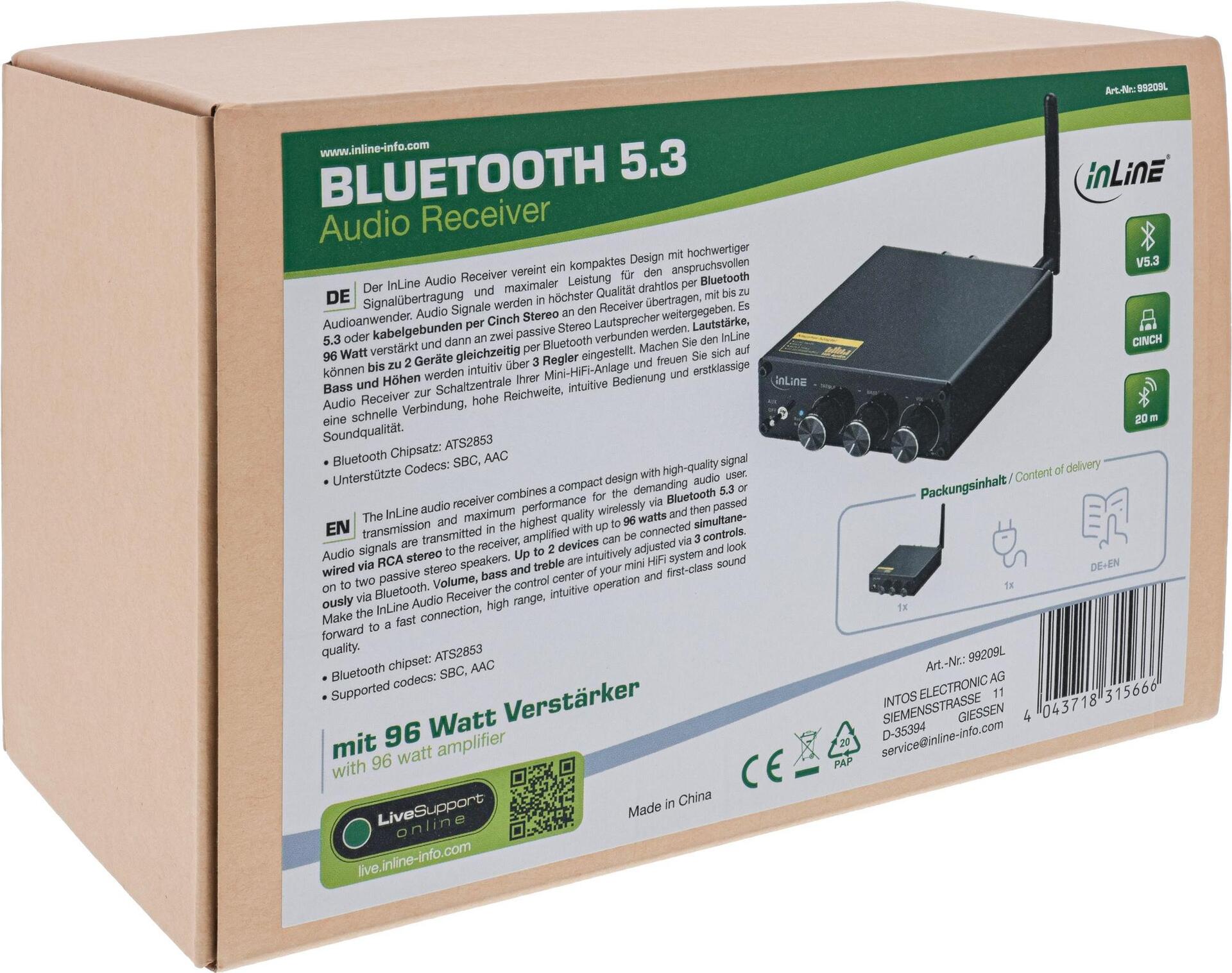 Купить InLine Bluetooth 5.3 Audio Receiver mit 96 Watt Verstärker (99209L) в магазине wardena.ru