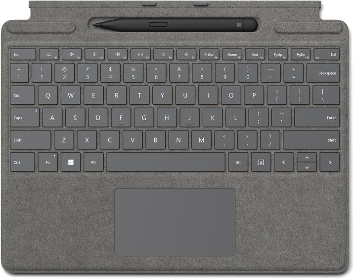 Купить Microsoft Surface Pro Signature Keyboard - Tastatur - mit Touchpad, Beschleunigungsmesser, Surface Slim Pen 2 Ablage- und Ladeschale - QWERTY - Englisch - Platin - kommerziell - mit Slim Pen 2 - für Surface Pro 8, Pro X (8X8-00063) в магазине wardena.ru