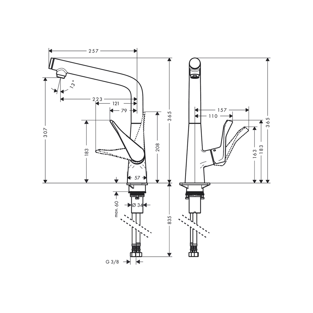 Купить Hansgrohe Metris Select M71 Кухонный смеситель однорычажный, 320, Eco, 1jet сталь 14785800 в магазине wardena.ru