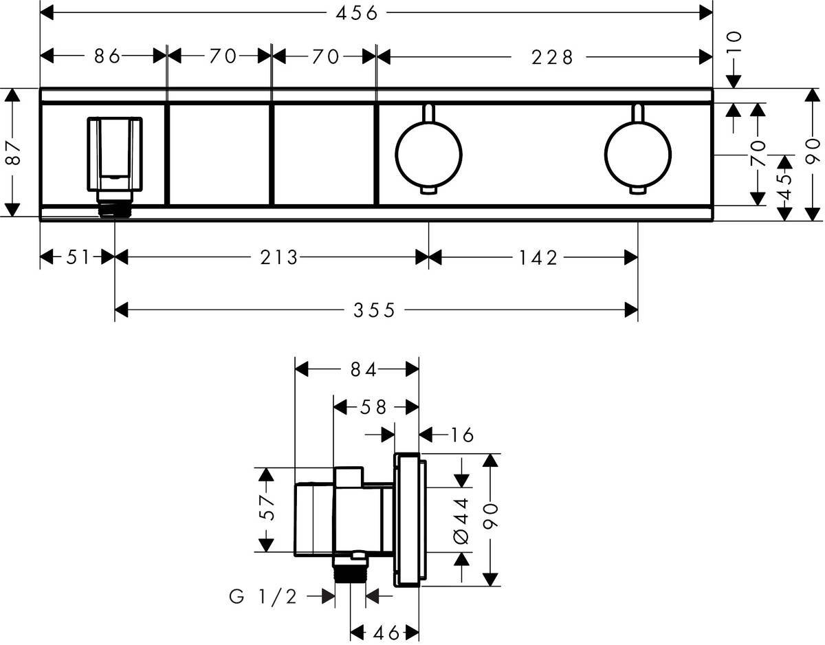 Купить Hansgrohe RainSelect Термостат для душа скрытого монтажа с 2 кнопками хром-черный матовый 15355600 в магазине wardena.ru