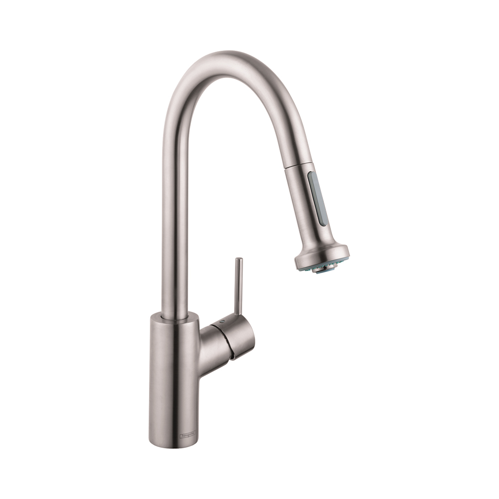 Купить Hansgrohe Talis M52 Кухонный смеситель однорычажный 220 для установки напротив окна с вытяжным душем 2jet Sbox сталь 73863800 в магазине wardena.ru