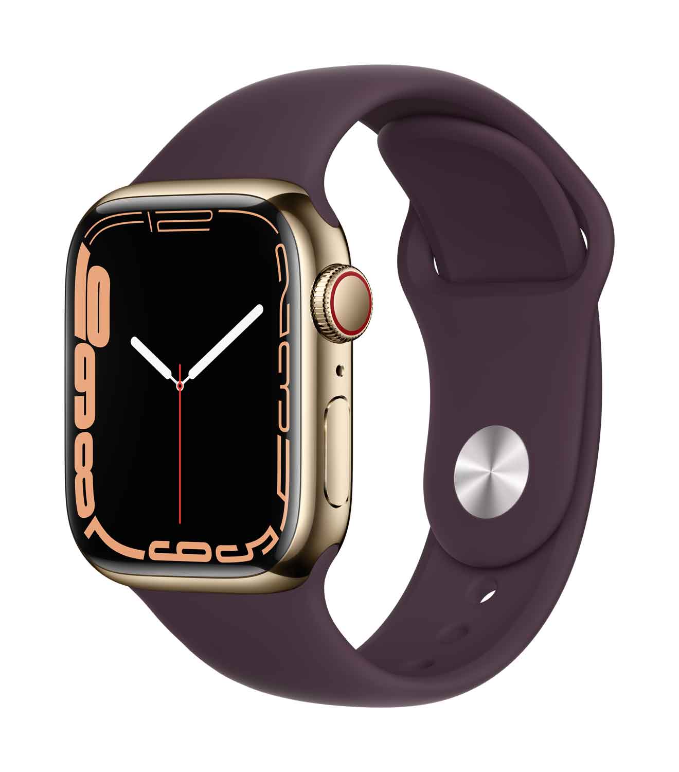 Купить Apple Watch Series 7 (GPS + Cellular) - 41 mm - Gold, Edelstahl - intelligente Uhr mit Sportband - Flouroelastomer - dark cherry - Bandgröße: regelmäßig - 32GB - Wi-Fi, Bluetooth - 4G - 42,3 g (MKHY3FD/A) в магазине wardena.ru