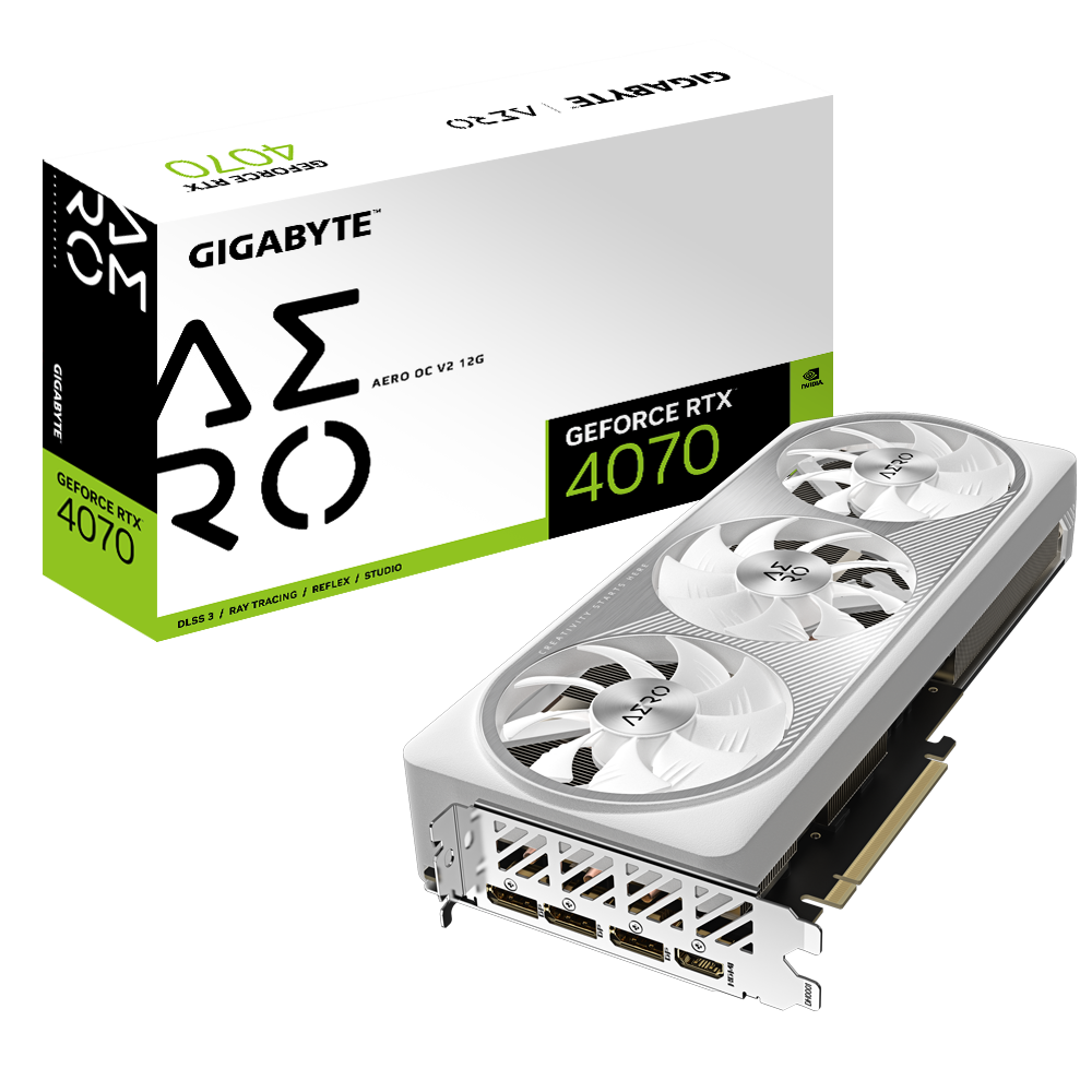 Купить Gigabyte GeForce RTX 4070 AERO OC V2 12G - Grafikkarten - GeForce RTX 4070 - 12 GB GDDR6X - PCIe 4.0 - HDMI, 3 x DisplayPort (GV-N4070AERO OCV2-12GD) в магазине wardena.ru