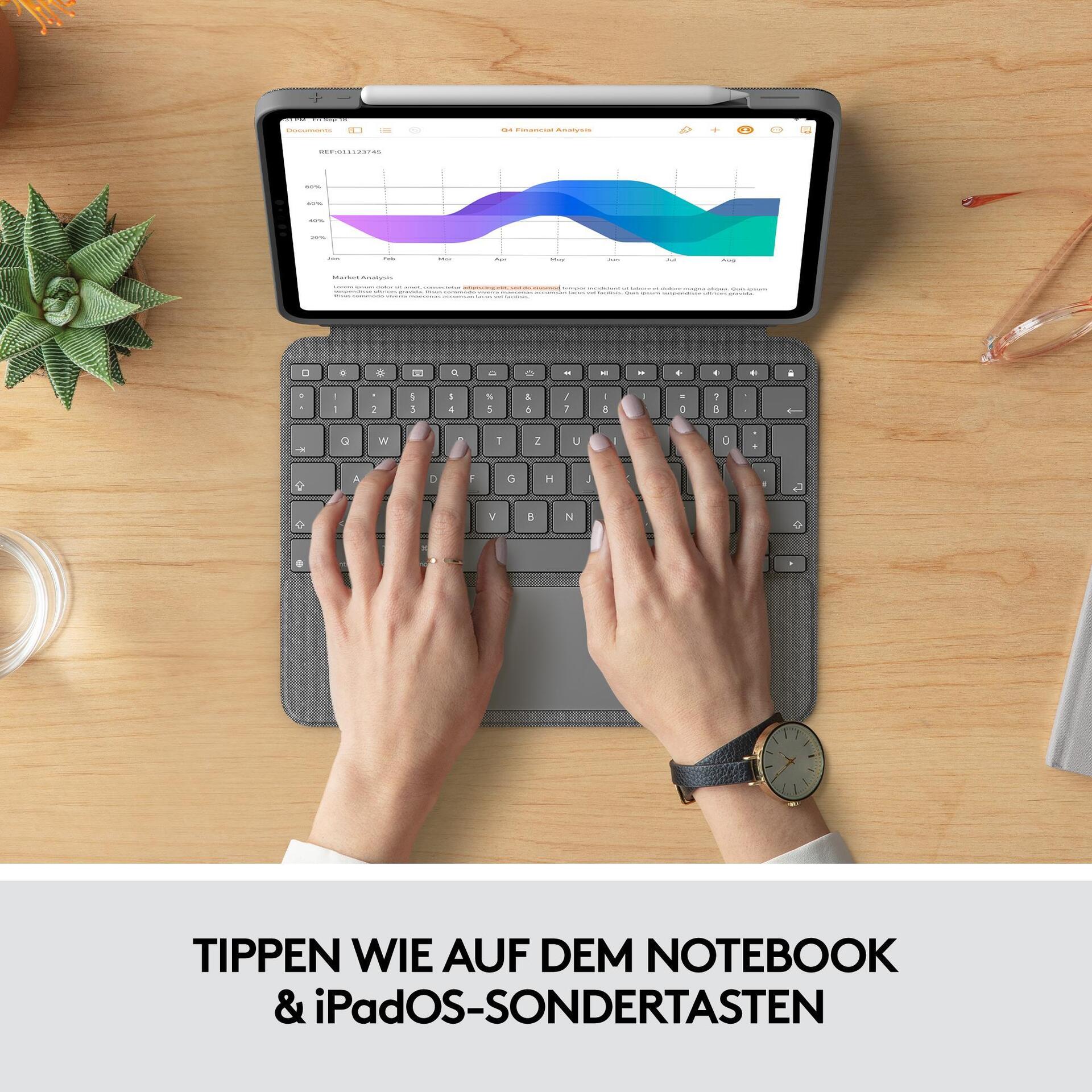 Купить Logitech Combo Touch - Tastatur und Foliohülle - mit Trackpad - hintergrundbeleuchtet - Apple Smart connector - QWERTZ - Schweiz - Oxford Gray - für Apple 27,90cm (11")  iPad Pro (1. Generation, 2. Generation, 3. Generat (920-010143) в магазине wardena.ru