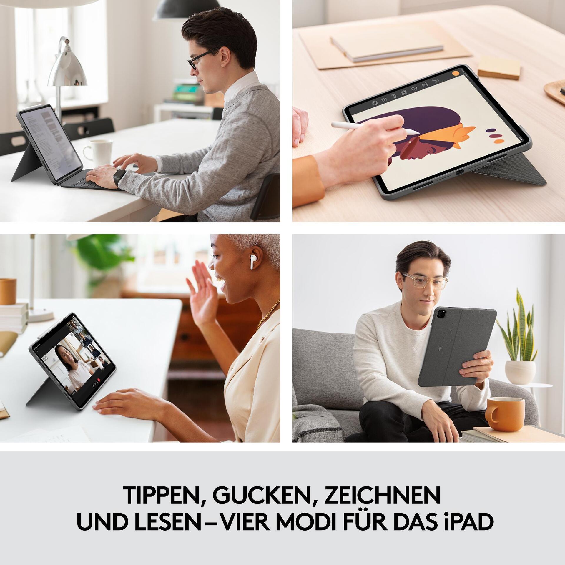 Купить Logitech Combo Touch - Tastatur und Foliohülle - mit Trackpad - hintergrundbeleuchtet - Apple Smart connector - QWERTY - GB - Oxford Gray - für Apple 12.9"  iPad Pro (5. Generation) (920-010214) в магазине wardena.ru