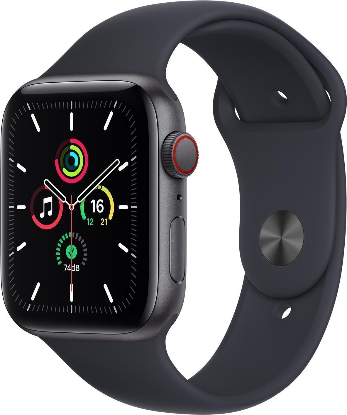 Купить Apple Watch SE (GPS + Cellular) - 44 mm - Space grau Aluminium - intelligente Uhr mit Sportband - Flouroelastomer - Midnight - Bandgröße: regelmäßig - 32GB - Wi-Fi, Bluetooth - 4G - 36,36 g (MKT33FD/A) в магазине wardena.ru