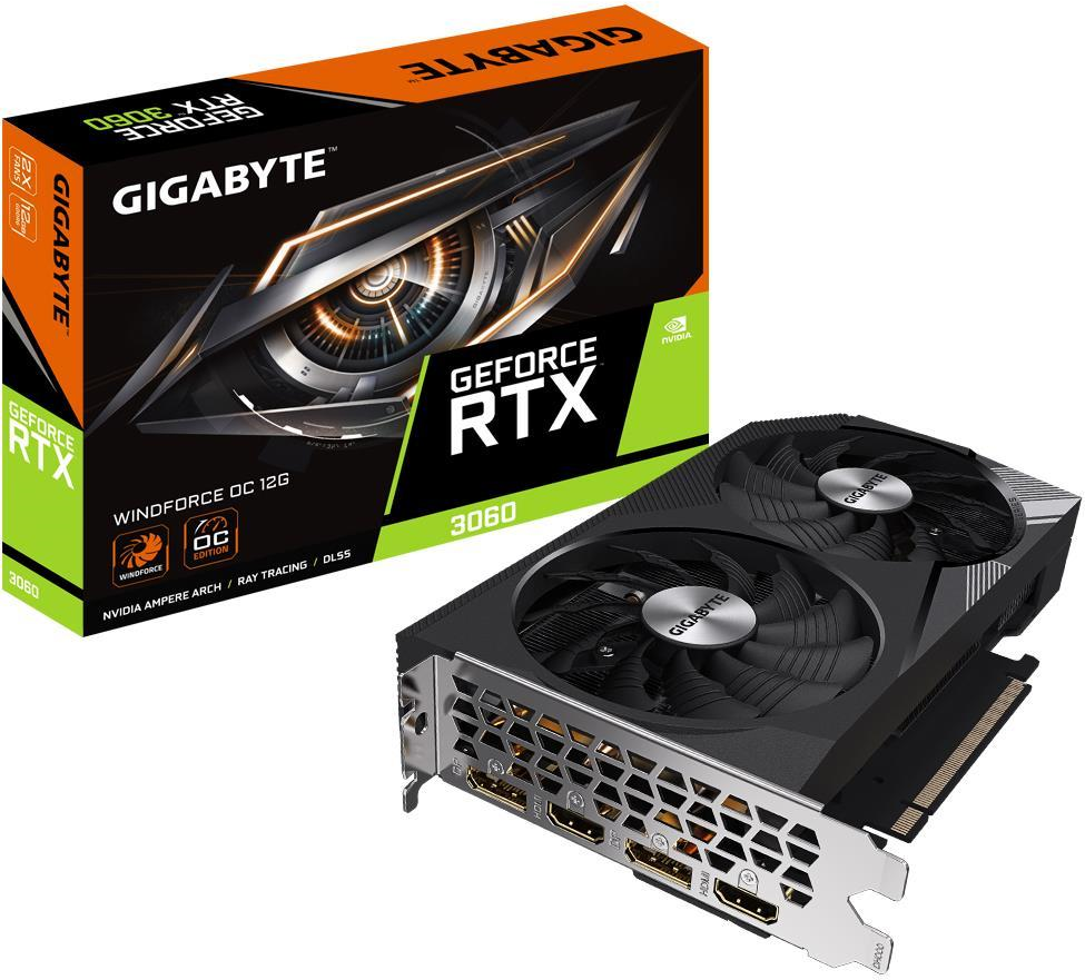 Купить Gigabyte GeForce RTX 3060 WINDFORCE OC 12G - Grafikkarten - GF RTX 3060 - 12GB GDDR6 - PCIe 4,0 x16 - 2 x HDMI, 2 x DisplayPort (GV-N3060WF2OC-12GD) в магазине wardena.ru